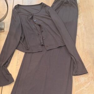 Grey Ribbed3 pc  Knit Skirt - Womens